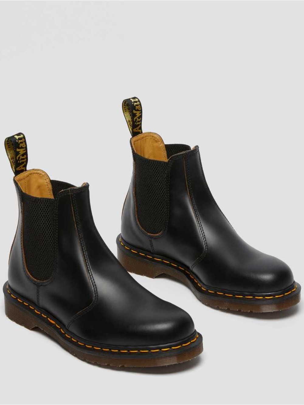Dr. Martens Black Leather Chukka Boots with Yellow Stitching